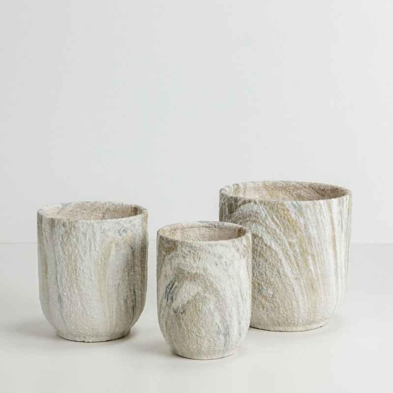 PEDRA ΓΛΑΣΤΡΑ ΣΕΤ 3ΤΜΧ 30x30x31cm ΚΕΡΑΜΙΚΟ ΜΠΕΖ ΛΕΥΚΟ