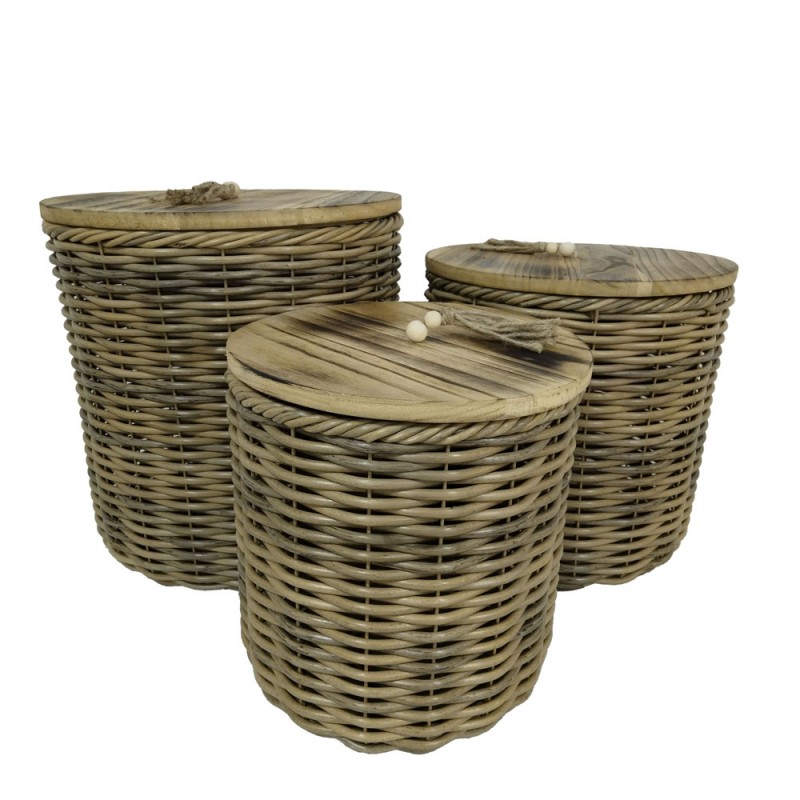 KEGAN ΚΟΥΤΙ ΑΠΟΘΗΚΕΥΣΗΣ ΣΕΤ 3ΤΜΧ 41x41x42cm ΞΥΛΟ ΚΑΦΕ RATTAN