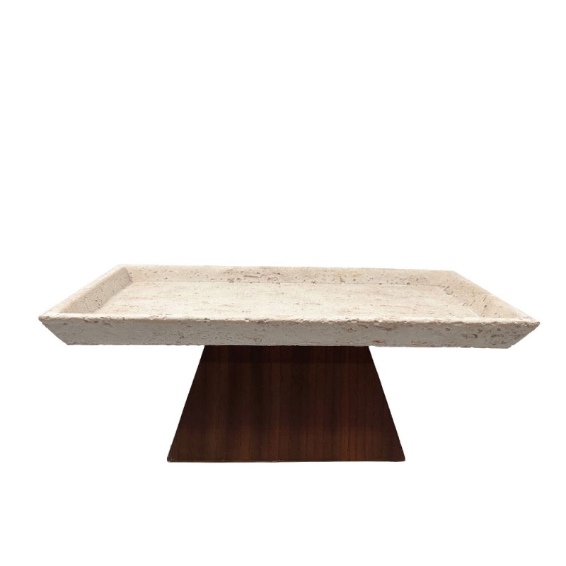 TRAVERTINO ΔΙΣΚΟΣ ΔΙΑΚΟΣΜΗΣΗΣ 31x17x12cm POLYRESIN STONE ΚΑΦΕ ΣΚΟΥΡΟ