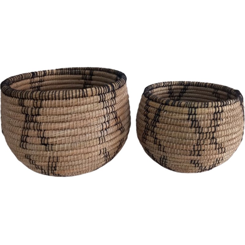 KORA ΚΑΛΑΘΙ SET 2ΤΜΧ 38x38x30cm KANSGRASS ΦΥΣΙΚΟ ΜΑΥΡΟ ΓΙΟΥΤΑ