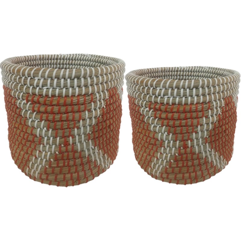 NALU ΚΑΛΑΘΙ SET 2ΤΜΧ 23x23x23cm KANSGRASS TERRACOTTA ΑΣΠΡΟ ΠΛΑΣΤΙΚΟ ΠΟΡΤΟΚΑΛΙ