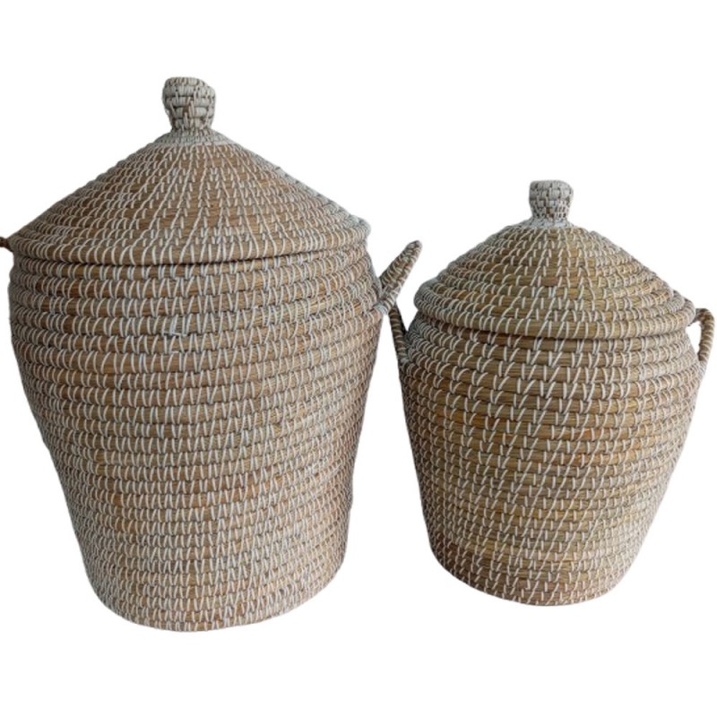 MAO ΚΑΛΑΘΙ ΜΕ ΚΑΠΑΚΙ SET 2ΤΜΧ 45x45x66cm KANSGRASS ΑΣΠΡΟ ΦΥΣΙΚΟ ΠΛΑΣΤΙΚΟ