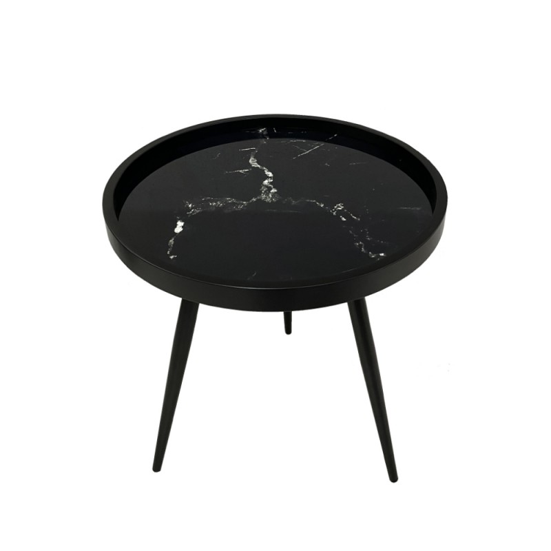 MARM SIDE TABLE ΜΑΥΡΟ ΜΕ PATTERN ΜΑΥΡΟ D49,5xH52cm