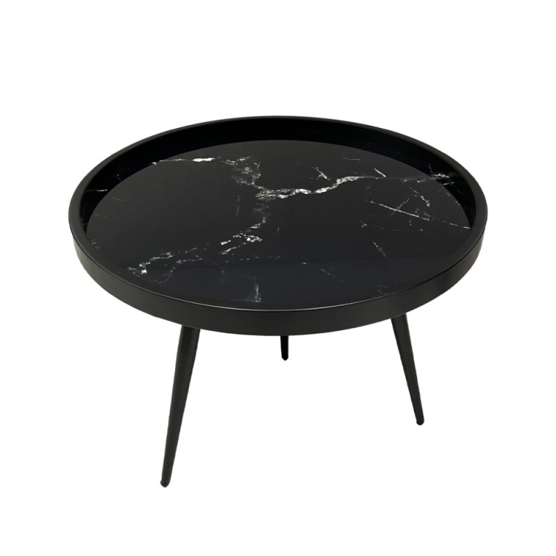 MARM COFFEE TABLE ΜΑΥΡΟ ΜΕ PATTERN ΜΑΥΡΟ D60xH45cm