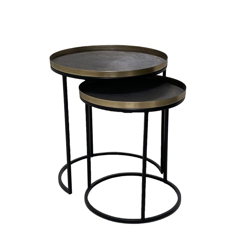 TOTALE SIDE TABLE SET 2ΤΕΜ BRASS ANTIQUE ΜΑΥΡΟ D49/41xH56/49cm