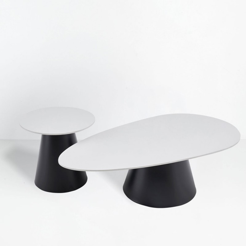 OVO COFFEE TABLE SET 2ΤΕΜ ΛΕΥΚΟ ΜΕ ΟΨΗ ΜΑΡΜΑΡΟΥ ΜΑΥΡΟ 129x69x38cm