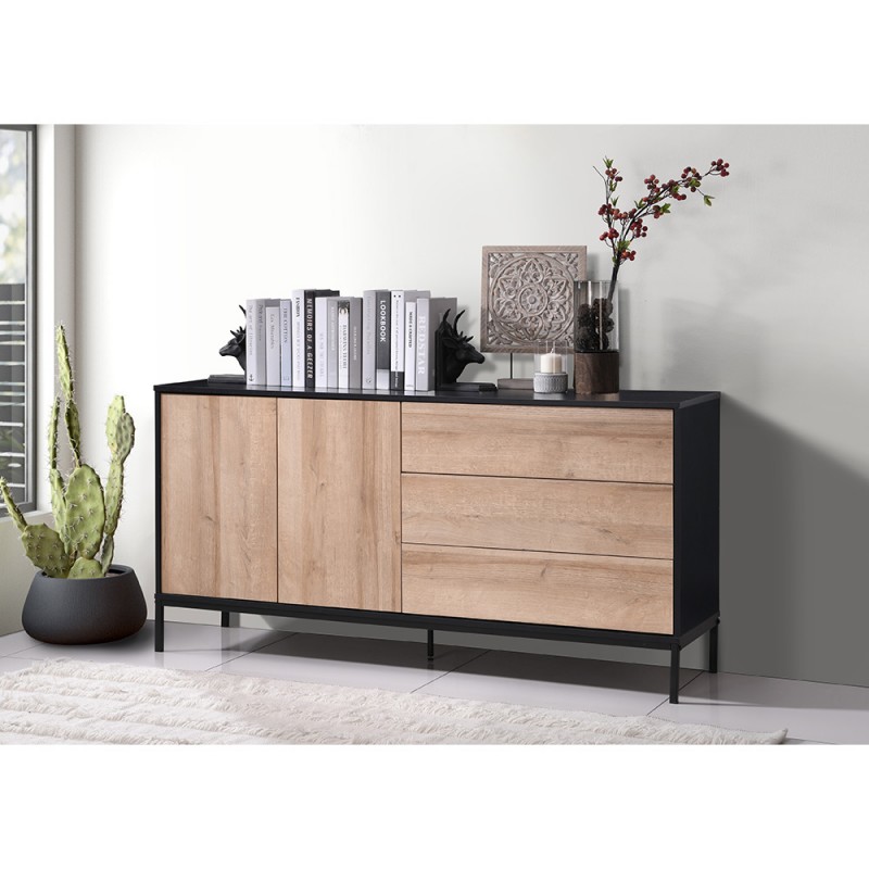 BLACKBIRD ΜΠΟΥΦΕΣ 2ΠΟΡΤΕΣ 3ΣΥΡΤΑΡΙΑ RIVIERA OAK ΜΑΥΡΟ 150x45,5xH75,5cm