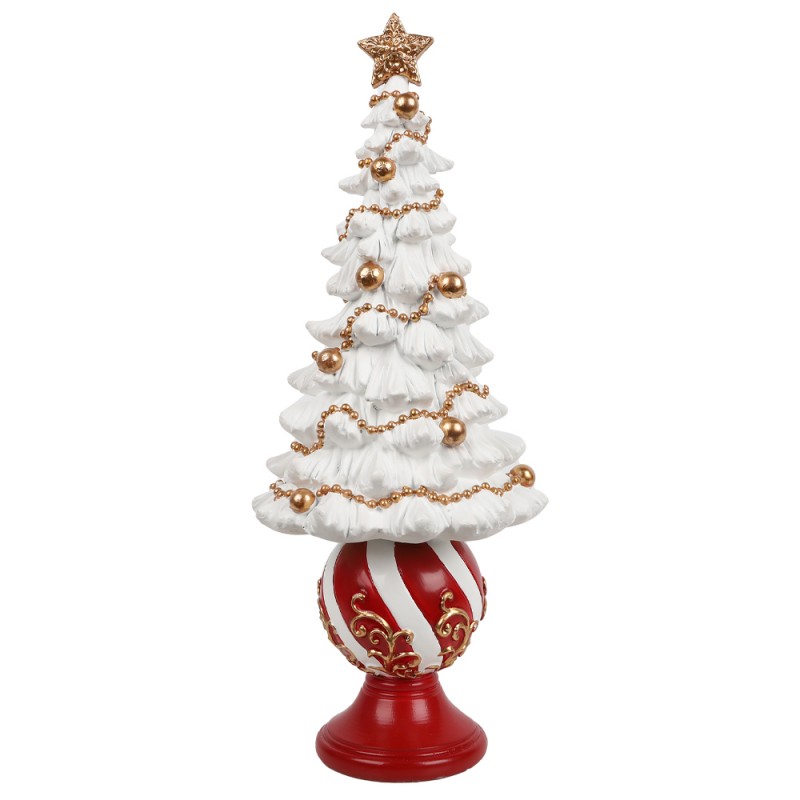 PINE ΧΡΙΣΤΟΥΓΕΝΝΙΑΤΙΚΟ ΔΙΑΚΟΣΜΗΤΙΚΟ ΔΕΝΤΡΟ 12.5x12.5x31.5cm POLYRESIN ΑΣΠΡΟ ΚΟΚΚΙΝΟ