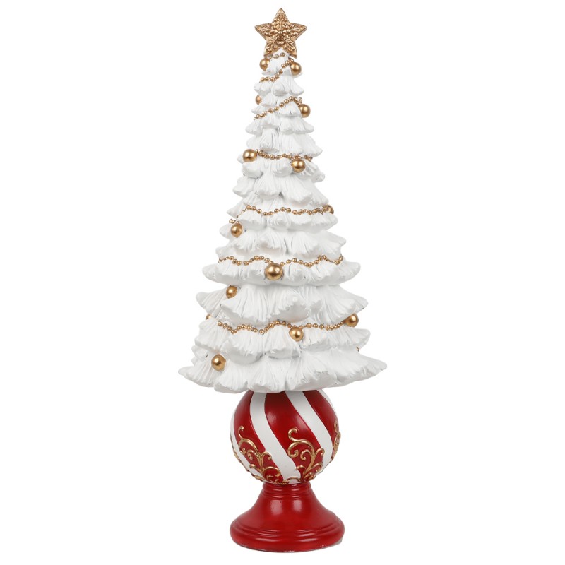 PINE ΧΡΙΣΤΟΥΓΕΝΝΙΑΤΙΚΟ ΔΙΑΚΟΣΜΗΤΙΚΟ ΔΕΝΤΡΟ 16.5x16.5x40cm POLYRESIN ΑΣΠΡΟ ΚΟΚΚΙΝΟ