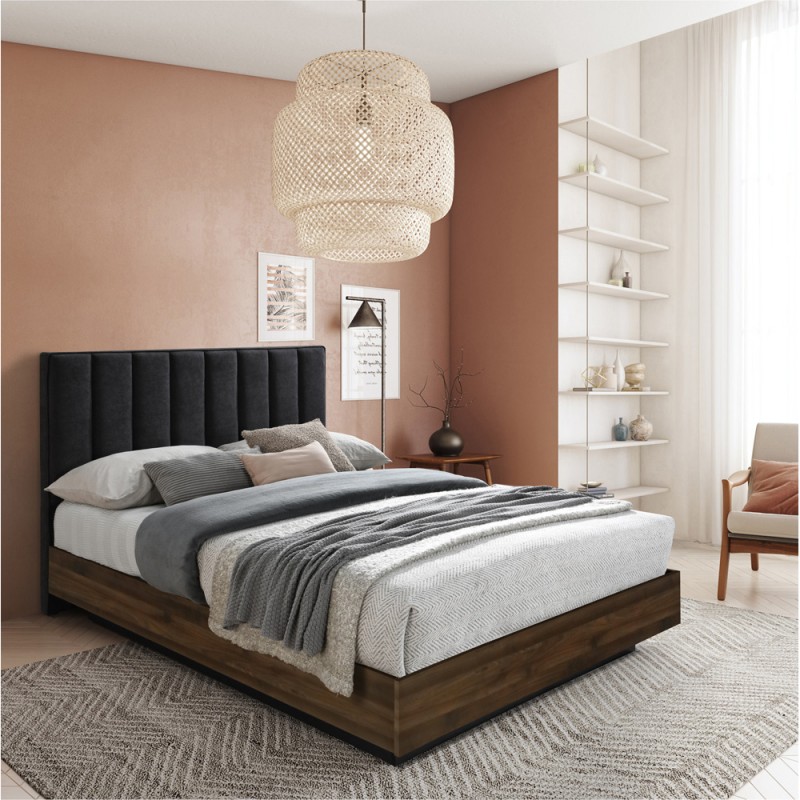 BOXY ΚΡΕΒΑΤΙ (ΓΙΑ ΣΤΡΩΜΑ 160x200cm) ΓΚΡΙ ΣΚΟΥΡΟ ΚΑΡΥΔΙ 211,5x165xH111,2cm