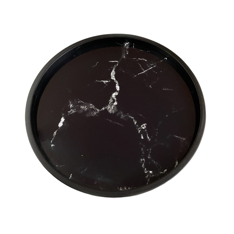 MARM SIDE TABLE ΜΑΥΡΟ ΜΕ PATTERN ΜΑΥΡΟ D49,5xH52cm