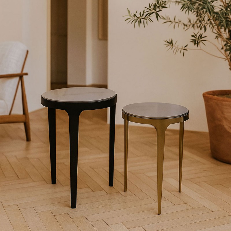 STICKS SIDE TABLE SET 2ΤΕΜ ΛΕΥΚΟ ΜΑΥΡΟ ΧΡΥΣΟ 37x37x54.5cm