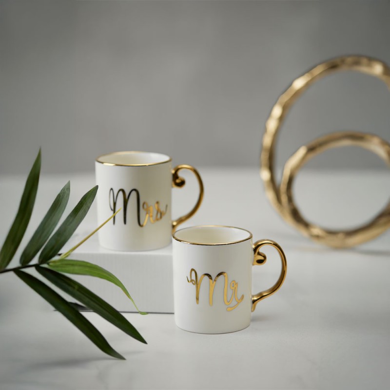 MR LOVE ΚΟΥΠΑ 8x8x9cm NEW BONE CHINA ΛΕΥΚΟ ΧΡΥΣΟ