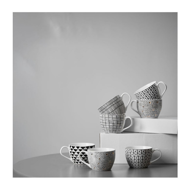 SERAX ΚΟΥΠΑ 11x11x8cm NEW BONE CHINA ΛΕΥΚΟ ΜΑΥΡΟ ΧΡΥΣΟ