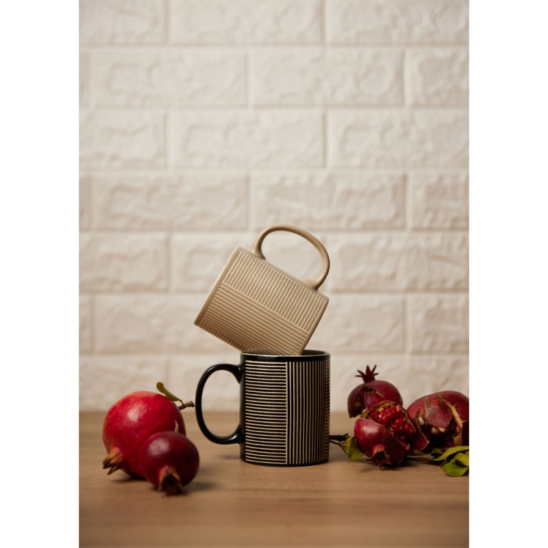 LINES DARK ΚΟΥΠΑ 8x8x10cm STONEWARE ΜΑΥΡΟ ΛΕΥΚΟ