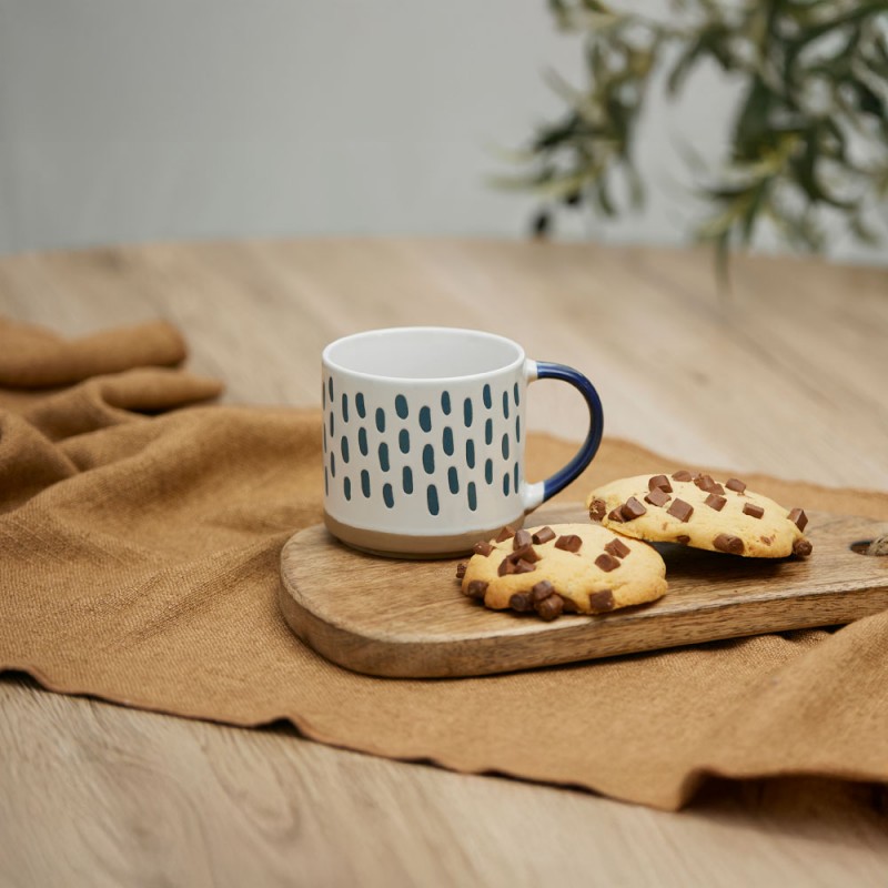 COZY ΚΟΥΠΑ 9x9x8cm STONEWARE ΛΕΥΚΟ MIDNIGHT BLUE ΜΠΕΖ