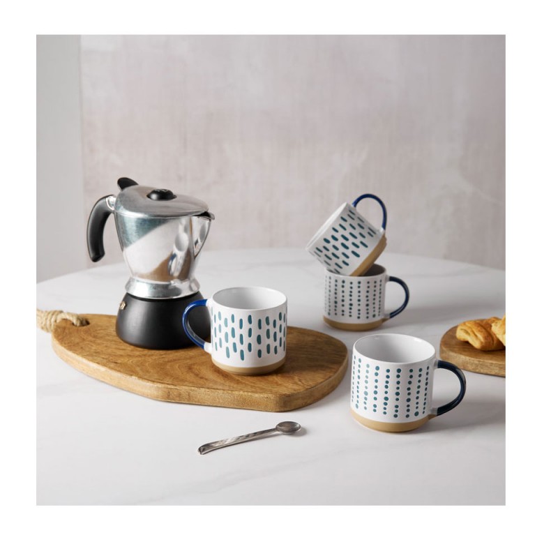 COZY ΚΟΥΠΑ 9x9x8cm STONEWARE ΛΕΥΚΟ MIDNIGHT BLUE ΜΠΕΖ