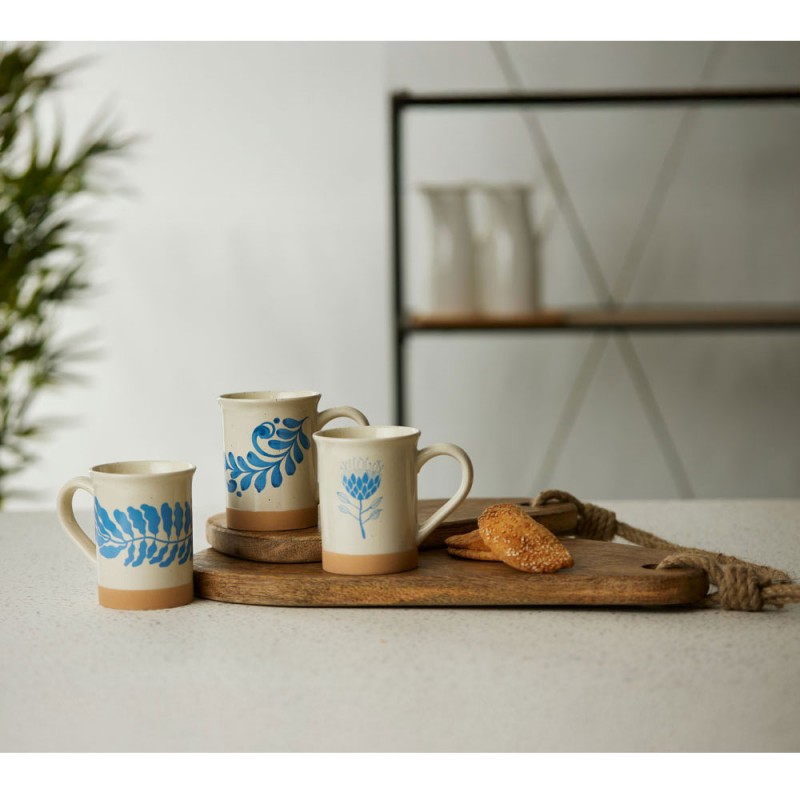 YDRA ΚΟΥΠΑ 10x10x12cm STONEWARE ΛΕΥΚΟ ΓΑΛΑΖΙΟ ΜΠΕΖ