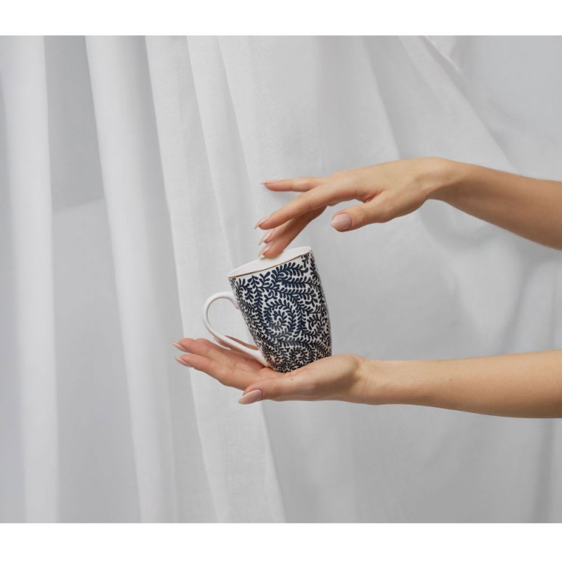 FLEUR ΚΟΥΠΑ 8x8x11cm NEW BONE CHINA ΛΕΥΚΟ ΜΠΛΕ ΧΡΥΣΟ