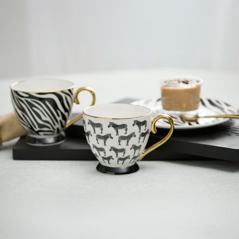 SAFARI ΚΟΥΠΑ 11x11x9cm NEW BONE CHINA ΛΕΥΚΟ ΜΑΥΡΟ ΧΡΥΣΟ