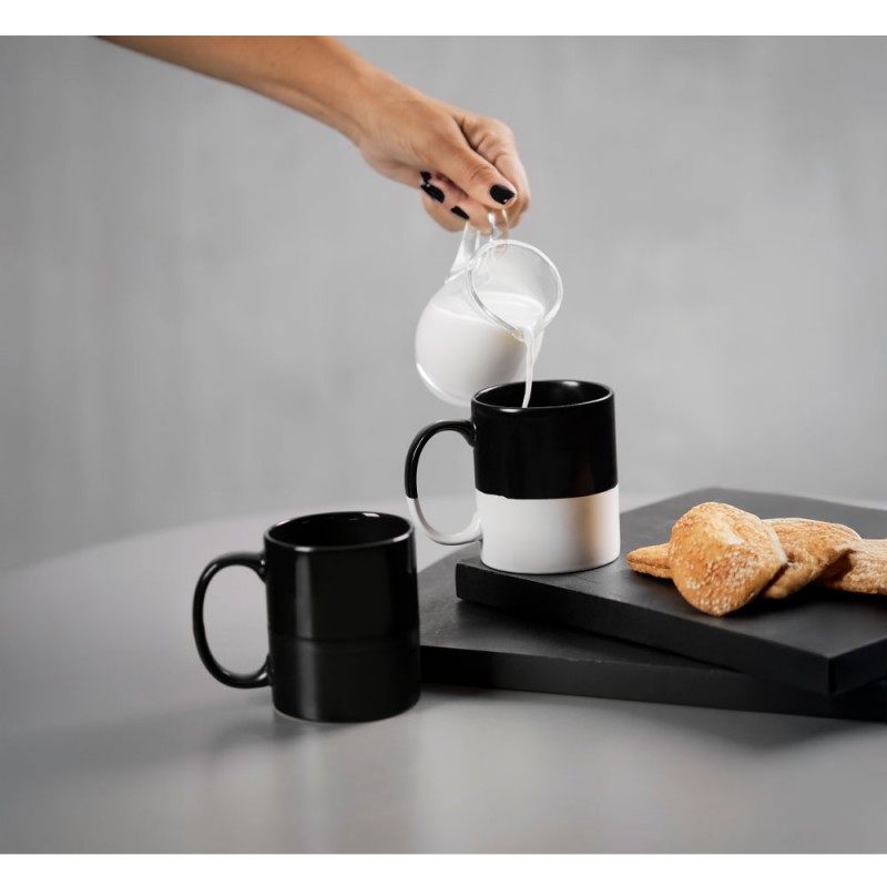 GOOD MORNING ΚΟΥΠΑ 8x8x10cm NEW BONE CHINA ΜΑΥΡΟ ΛΕΥΚΟ