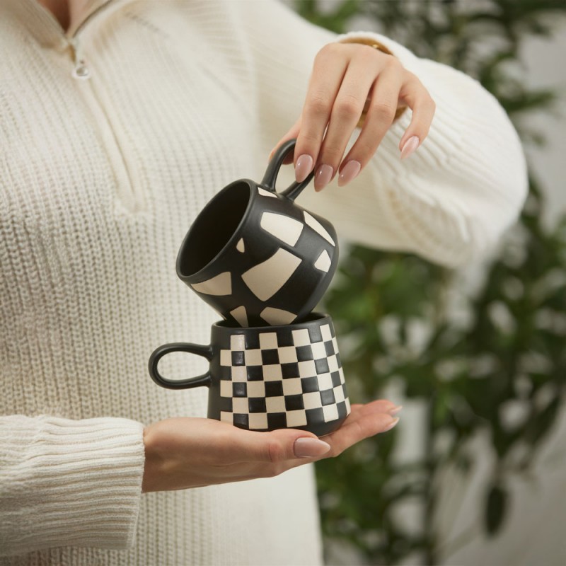 BLEND ΚΟΥΠΑ 8x8x8cm STONEWARE ΜΑΥΡΟ ΛΕΥΚΟ