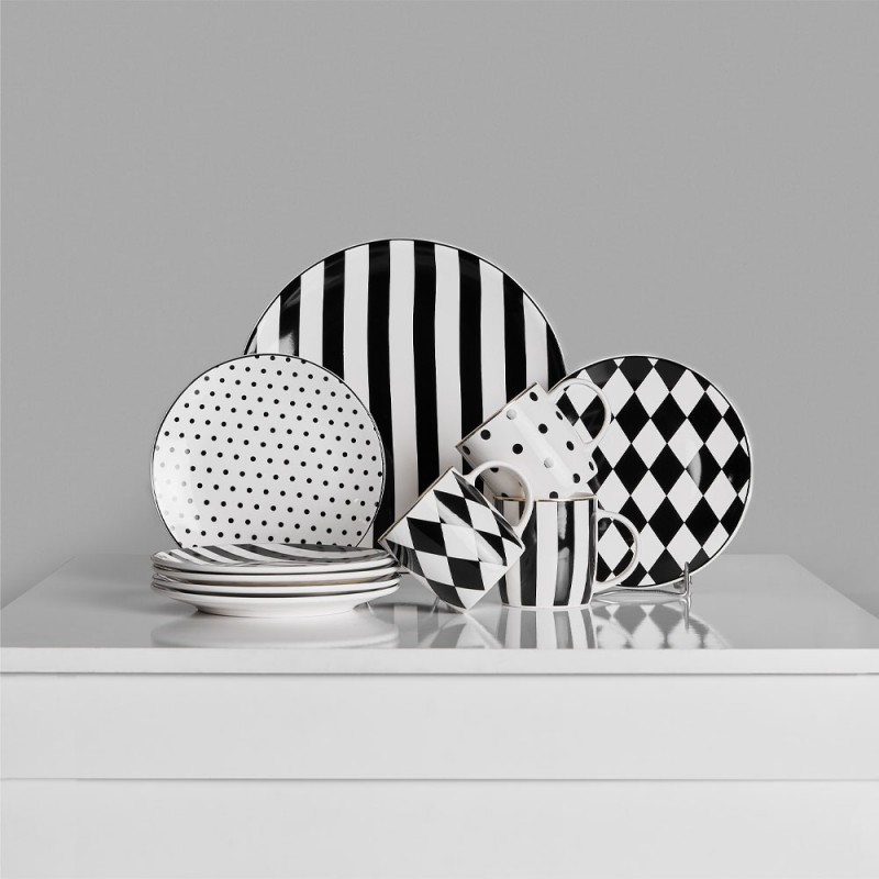 JOLIE ΠΙΑΤΟ ΓΛΥΚΟΥ SET 7ΤΜΧ 30x30x3cm NEW BONE CHINA ΛΕΥΚΟ ΜΑΥΡΟ