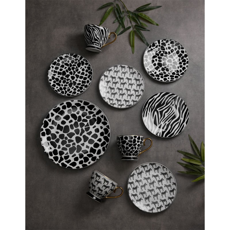 SAFARI ΠΙΑΤΟ ΓΛΥΚΟΥ SET 7ΤΜΧ 30x30x3cm NEW BONE CHINA ΛΕΥΚΟ ΜΑΥΡΟ