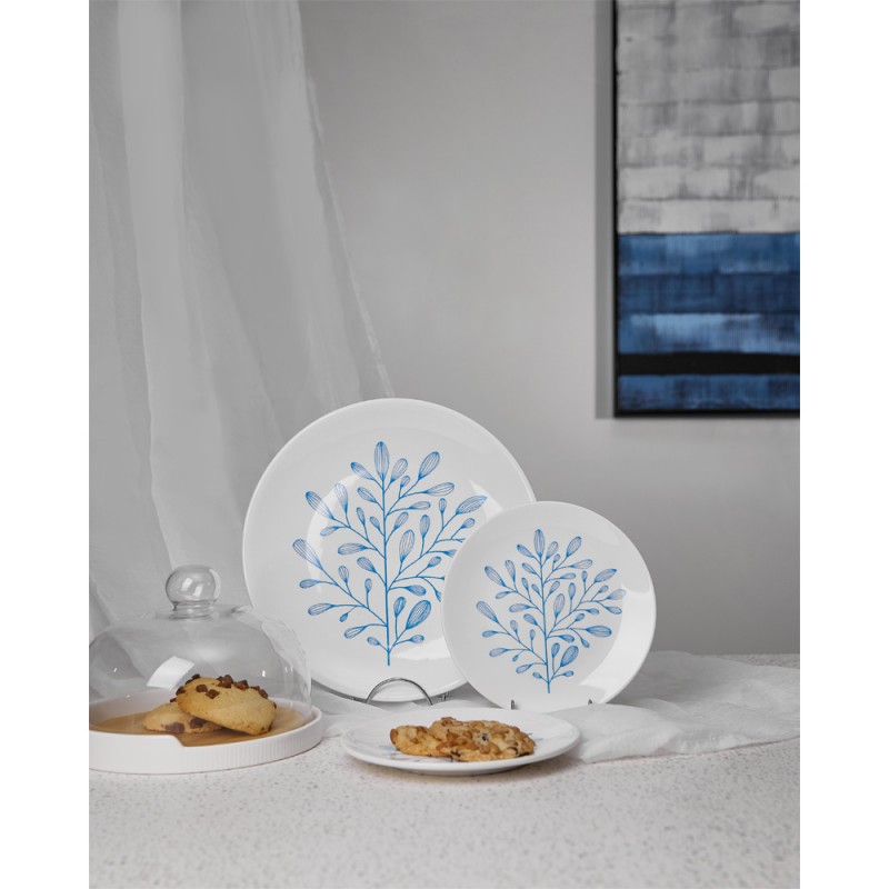 YDRA ΠΙΑΤΟ ΓΛΥΚΟΥ SET 7ΤΜΧ 30x30x3cm NEW BONE CHINA ΛΕΥΚΟ ΓΑΛΑΖΙΟ