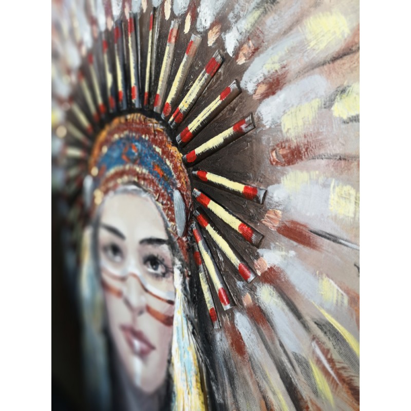 INDIAN GIRL ΠΙΝΑΚΑΣ ΔΙΑΚΟΣΜΗΣΗΣ 90x90x4cm ΚΑΜΒΑΣ ΞΥΛΟ