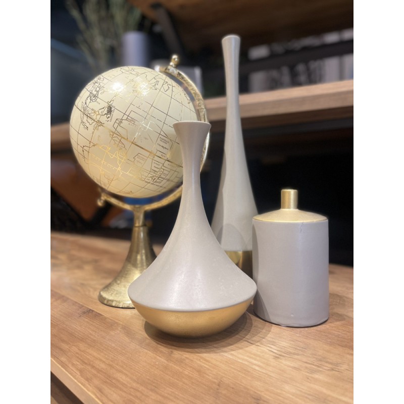 AIMA TALL ΒΑΖΟ 11x11x41cm ΚΕΡΑΜΙΚΟ ΓΚΡΙ ΜΑΤ ΧΡΥΣΟ