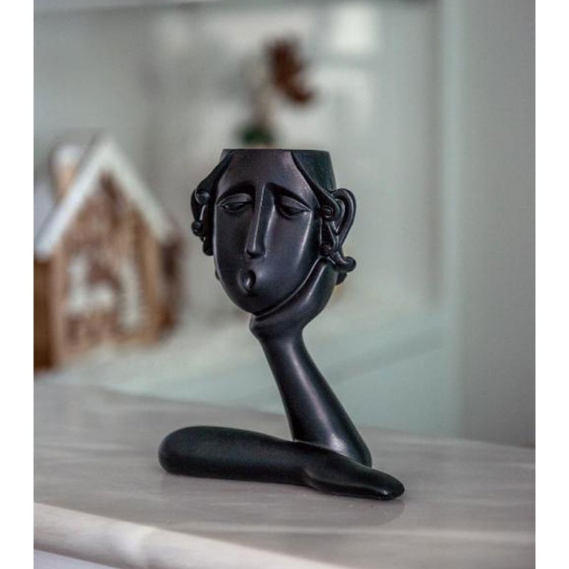 ROMANCE 3 ΒΑΖΟ ΦΙΓΟΥΡΑ 16x8x20cm POLYRESIN ΜΑΥΡΟ