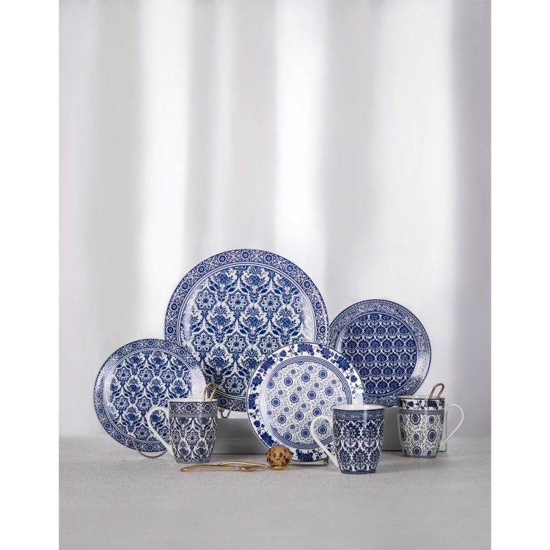 FELICIA ΠΙΑΤΟ ΓΛΥΚΟΥ SET 7ΤΜΧ 30x30x3cm NEW BONE CHINA ΛΕΥΚΟ ΜΠΛΕ