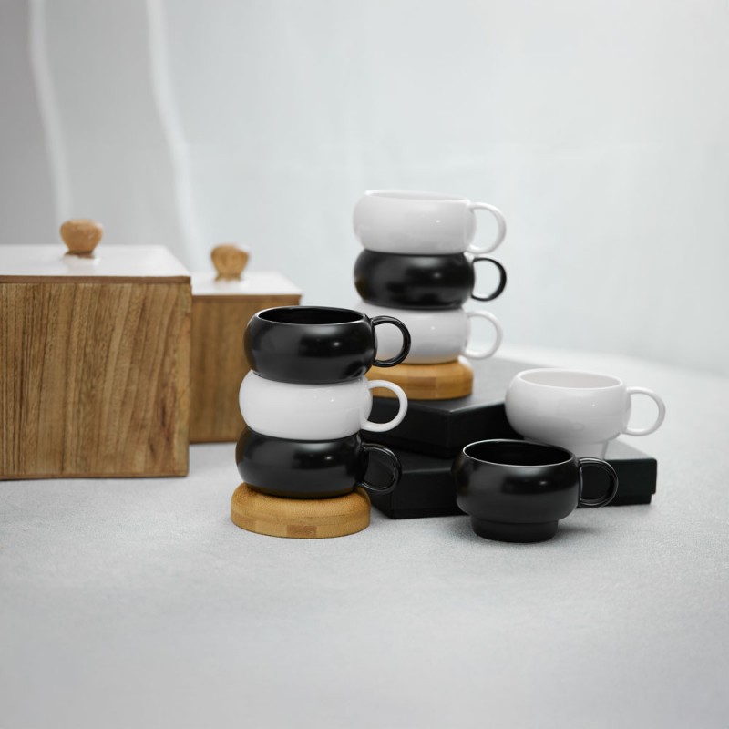 CURVE ΚΟΥΠΑ SET 4ΤΜΧ 12x10x19cm ΠΟΡΣΕΛΑΝΗ ΛΕΥΚΟ ΦΥΣΙΚΟ BAMBOO