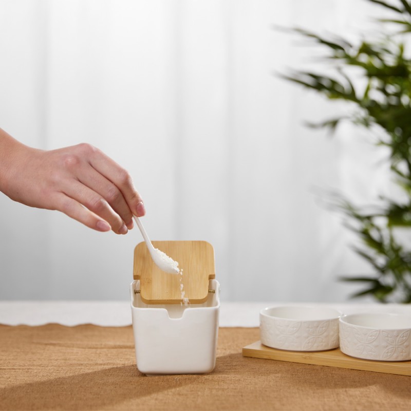 CURVE ΔΟΧΕΙΟ ΑΠΟΘΗΚΕΥΣΗΣ ΜΕ ΚΑΠΑΚΙ 10x10x9cm ΠΟΡΣΕΛΑΝΗ ΛΕΥΚΟ ΦΥΣΙΚΟ BAMBOO