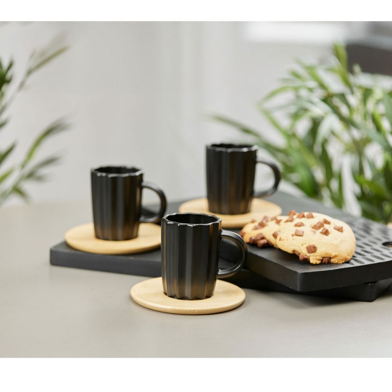 CACTUS ΚΟΥΠΑ ESPRESSO SET 6ΤΜΧ 32x28x7cm ΠΟΡΣΕΛΑΝΗ ΜΑΥΡΟ ΦΥΣΙΚΟ BAMBOO