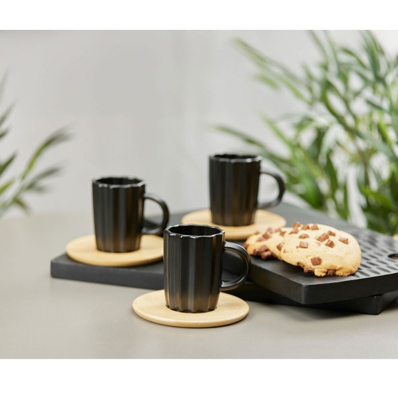 CACTUS ΚΟΥΠΑ ESPRESSO SET 6ΤΜΧ 27x22x6cm ΠΟΡΣΕΛΑΝΗ ΜΑΥΡΟ ΦΥΣΙΚΟ BAMBOO