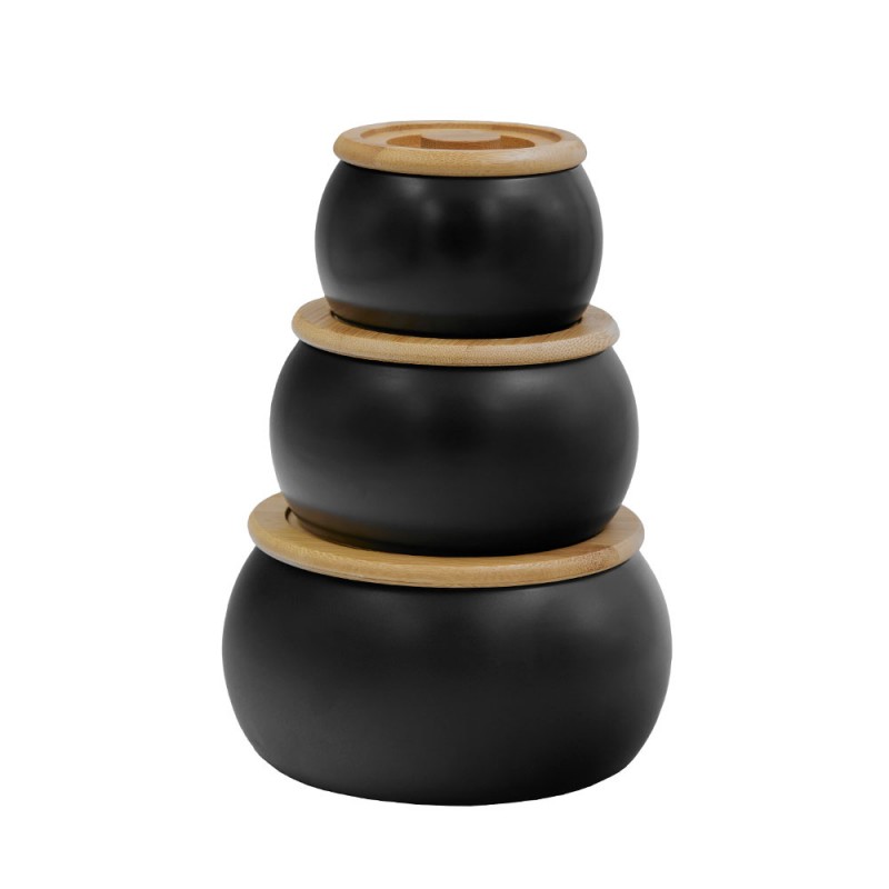 CURVE ΔΟΧΕΙΟ ΑΠΟΘΗΚΕΥΣΗΣ ΜΕ ΚΑΠΑΚΙ SET 3ΤΜΧ 16x16x23cm ΠΟΡΣΕΛΑΝΗ ΜΑΥΡΟ ΦΥΣΙΚΟ BAMBOO