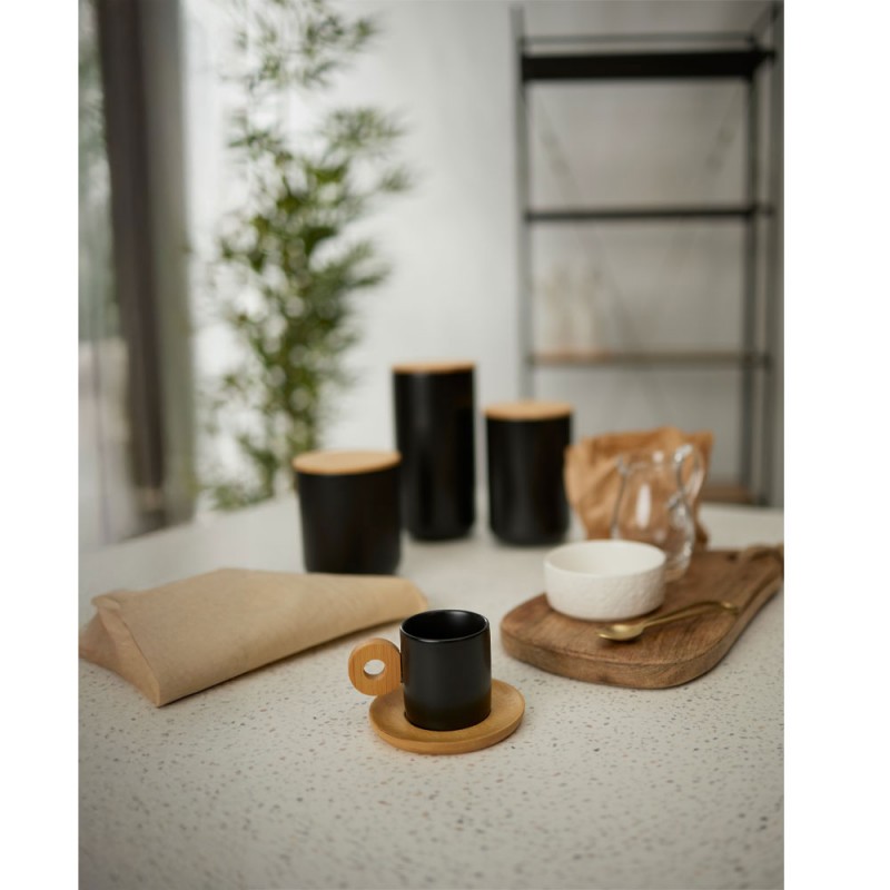 NORDIC ΚΟΥΠΑ ESPRESSO 20x14x7cm ΠΟΡΣΕΛΑΝΗ ΜΑΥΡΟ ΦΥΣΙΚΟ BAMBOO