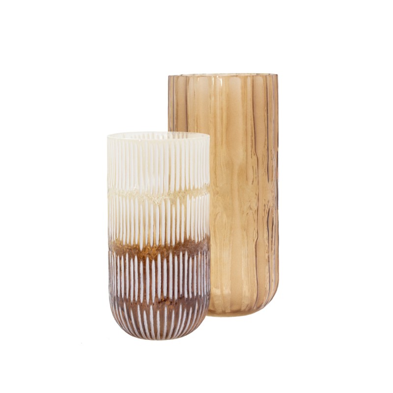 MEDAN ΒΑΖΟ 12x12x23cm ΓΥΑΛΙ ΜΠΕΖ ΚΑΦΕ