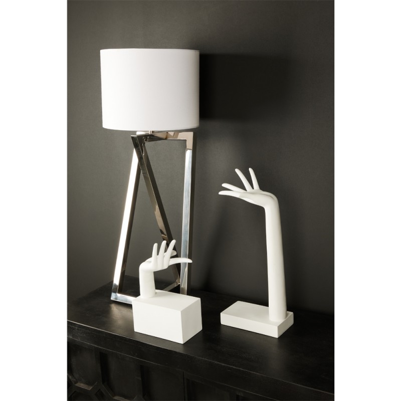 OTTO ΦΩΤΙΣΤΙΚΟ ΕΠΙΤΡΑΠΕΖΙΟ 30x30x73cm ΑΤΣΑΛΙ NICKEL ΛΕΥΚΟ ΥΦΑΣΜΑ