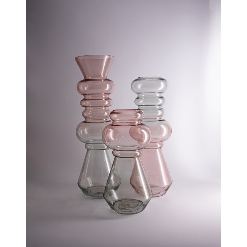 FORME ΒΑΖΟ 14x14x38cm ΓΥΑΛΙ ΡΟΖ ΠΡΑΣΙΝΟ