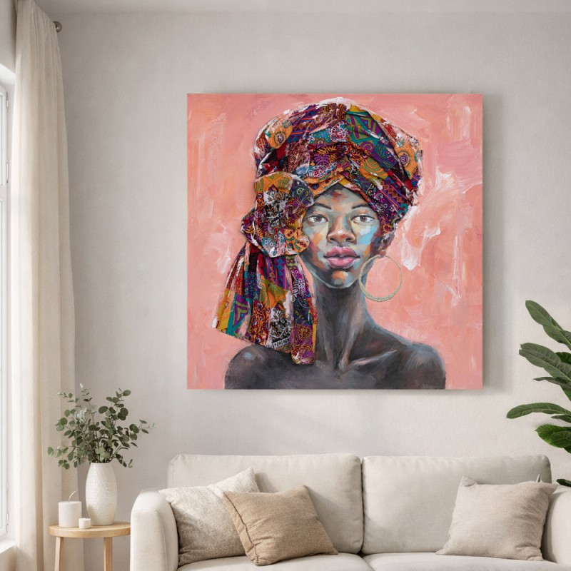 AFRICAN GIRL ΠΙΝΑΚΑΣ ΔΙΑΚΟΣΜΗΣΗΣ 80x80x4cm ΚΑΜΒΑΣ ΠΟΛΥΧΡΩΜΟ ΞΥΛΟ