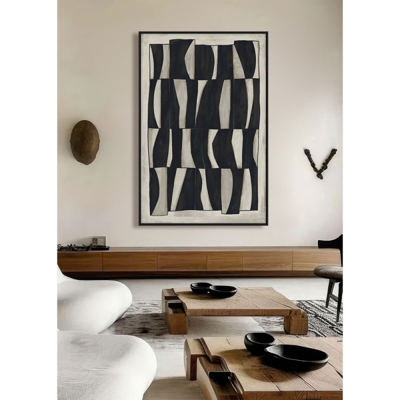 CEBRA ΠΙΝΑΚΑΣ ΔΙΑΚΟΣΜΗΤΙΚΟΣ ΜΕ ΚΟΡΝΙΖΑ 80x120x4cm ΚΑΜΒΑΣ BEIGE ΜΑΥΡΟ ΞΥΛΟ ΜΑΥΡΟ