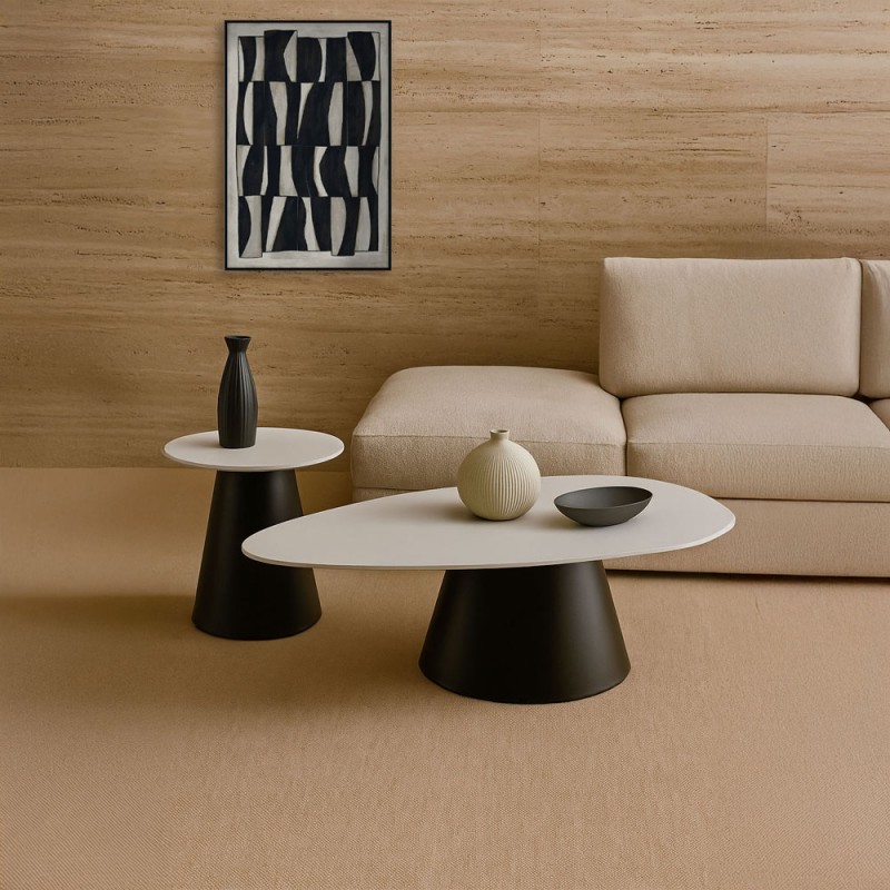 OVO COFFEE TABLE SET 2ΤΕΜ ΛΕΥΚΟ ΜΕ ΟΨΗ ΜΑΡΜΑΡΟΥ ΜΑΥΡΟ 129x69x38cm