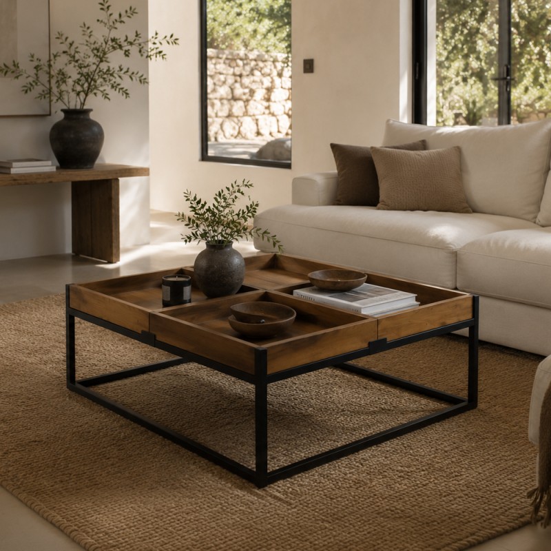 COMBO COFFEE TABLE ΚΑΡΥΔΙ ΜΑΥΡΟ 84x80x42cm