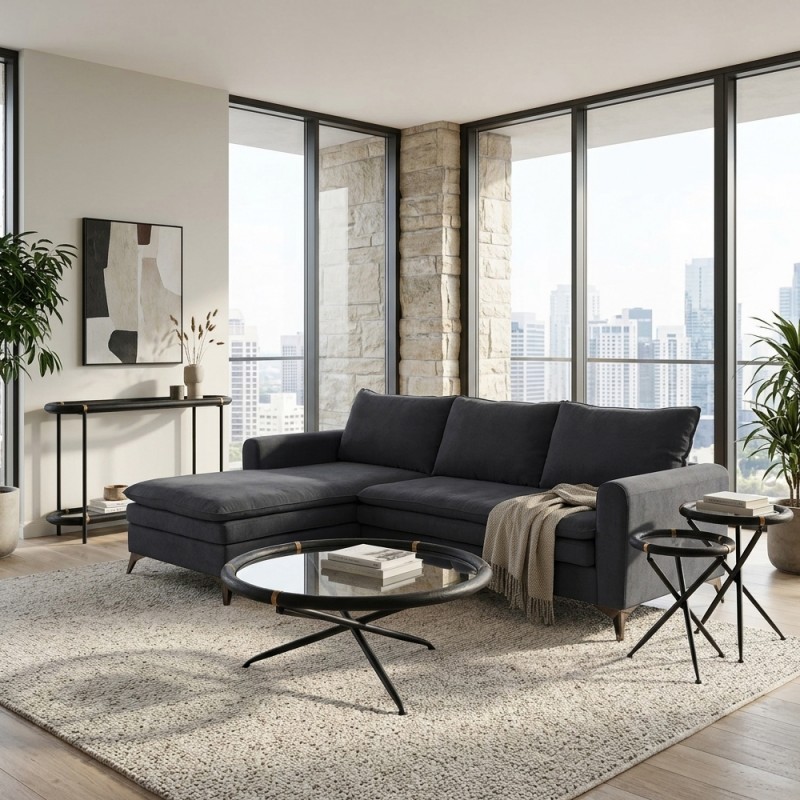 COLOMBO SIDE TABLE SET 2ΤΕΜ ΜΑΥΡΟ ΧΡΥΣΟ 64x64x64cm