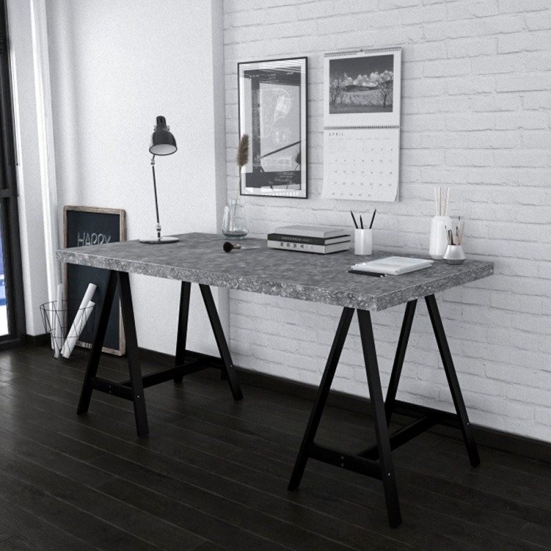 CAVALLETTO ΓΡΑΦΕΙΟ CEMENT ΜΑΥΡΟ 140x75xH74cm