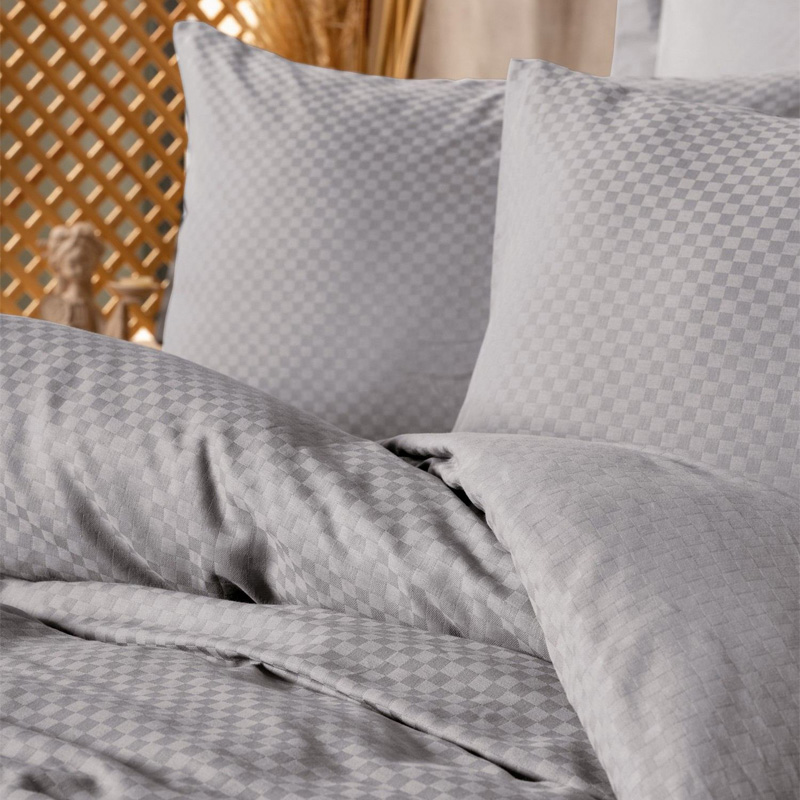 Σετ Παπλωματοθήκη Plaid Cotton Box 4 Τμχ Διπλή (200X220) Χρώμα Γκρι