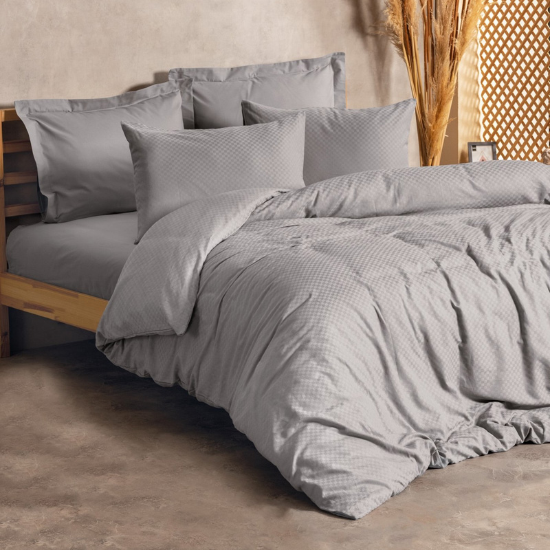 Σετ Παπλωματοθήκη Plaid Cotton Box 3 Τμχ Μονή (160X220) Χρώμα Γκρι